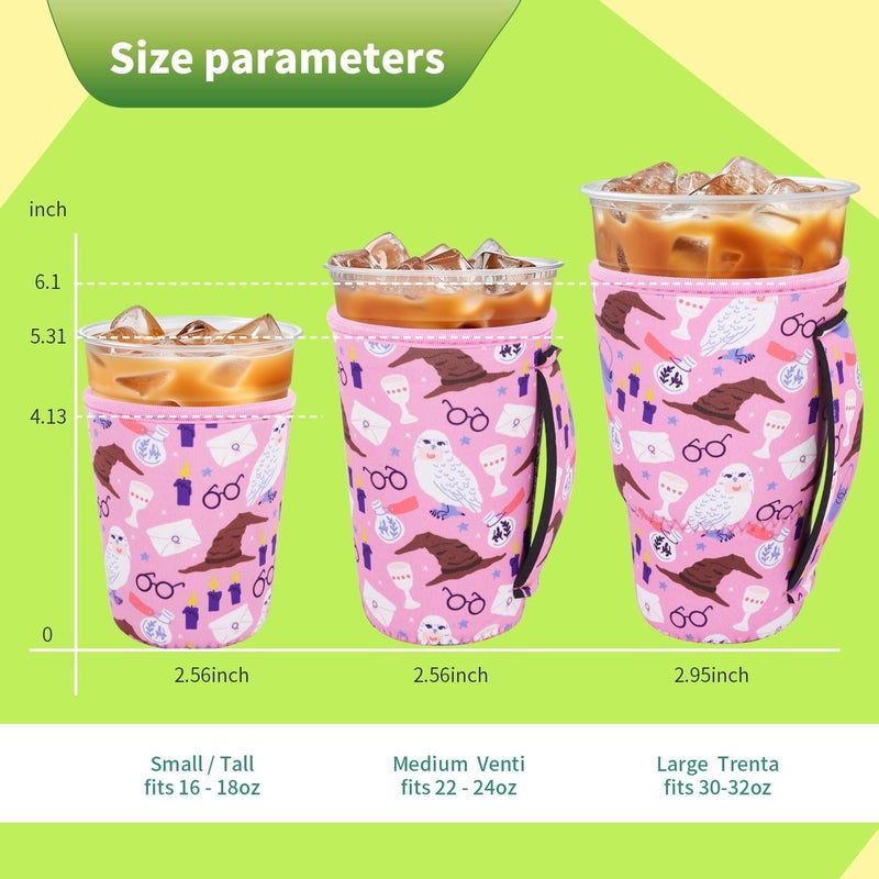 Snowso 3 Pack Iced Coffee sleeve Insulated Neoprene Cup Sleeves with handle For Cold Drinks Beverages, Reusable Cup Holder for 16oz-32oz Coffee Cups (Horcrux) - Image 2